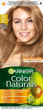Garnier Color Naturals 7.3 Złocisty Blond farba, modelka z lśniącymi włosami, 100% pokrycia siwych, 5 olejków.