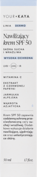 Nawilżający krem SPF 50 Your KAYA w jasnoszarym opakowaniu, wysoka ochrona dla skóry suchej i wrażliwej, 50ml.