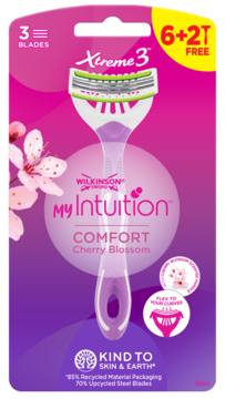 Wilkinson Sword Xtreme 3 My Intuition Comfort Cherry Blossom, maszynka jednorazowa, 3 ostrza, w różowo-fioletowym blistrze.