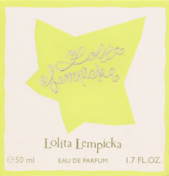 Jasnożółta kwadratowa etykieta Lolita Lempicka Eau de Parfum 50ml ze srebrnym logo w kształcie gwiazdy.
