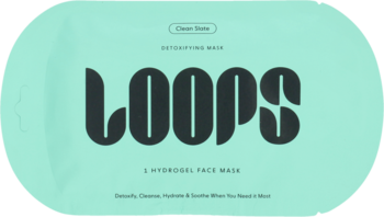 Loops Clean Slate detoksykująca maska hydrożelowa, miętowe opakowanie, widok z przodu.