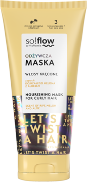 so!flow odżywcza maska do włosów kręconych, żółta tuba z melonem i aloesem, widok z przodu.