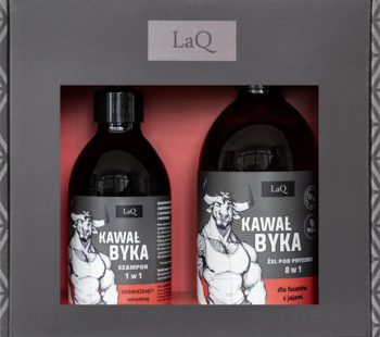 LAQ Kawał Byka ,zestaw kosmetyków dla mężczyzn, szampon + żel pod prysznic,przód