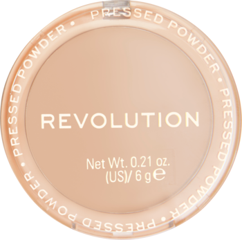 Puder prasowany Revolution Reloaded matujący w odcieniu Beige, widok z góry, okrągłe opakowanie.