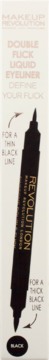 Czarny eyeliner Revolution Double Flick, pionowy widok dwustronnego pisaka do cienkich i grubych linii.