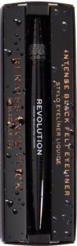 Revolution Renaissance Flick, czarny wodoodporny eyeliner w pisaku, w otwartym pudełku, widok z góry.