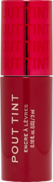 Czerwony Revolution Pout Tint Sizzlin Red, nawilżający tint do ust w błyszczącej butelce, widok z przodu.