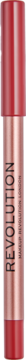 Revolution Satin Kiss Lip Liner w odcieniu Ruby Red. Pionowy widok opakowania w kolorze różowego złota i czerwieni.