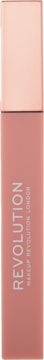Revolution IRL Whipped Lip Crème Chai Nude. Matowa różowa pomadka w płynie, pionowy widok tubki z różowo-złotą zakrętką.