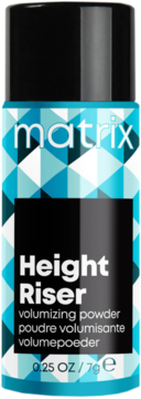 Matrix Height Riser, puder zwiększający objętość włosów, w turkusowo-białej butelce z geometrycznym wzorem, widok frontalny.