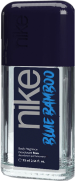 Nike Blue Bamboo męski dezodorant roll-on 75ml, butelka z ciemnoniebieską etykietą, świeży morski zapach, widok z przodu.