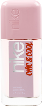 Różowy dezodorant roll-on Nike Chic & Cool 75ml, z przezroczystą butelką i widocznym napisem.