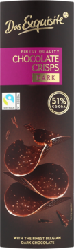 Das Exquisite Chocolate Crisps Dark, 51% kakao, belgijskie chrupiące płatki czekoladowe, certyfikat Fairtrade.