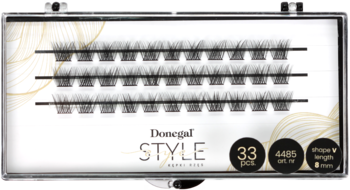 Donegal Eye Style, 33 kępki sztucznych rzęs V-kształtnych 8mm w przeźroczystym opakowaniu.