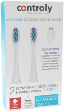 Controly końcówki soniczne, 2 szt., białe z granatowymi włóknami zużycia, średnia twardość.