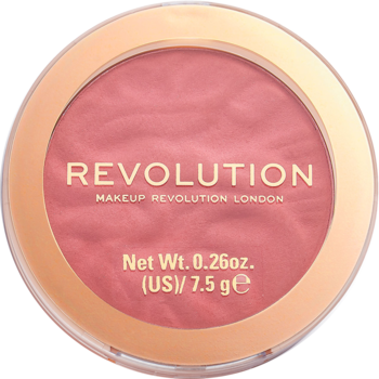 Róż Revolution Reloaded Rose Kiss, matowy, prasowany, w okrągłym kompakcie ze złotą obwódką, widok z góry.