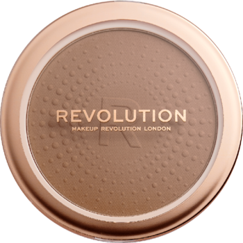 Matowy bronzer Revolution Mega Bronzer w okrągłym, miedzianym opakowaniu z widocznym logo.