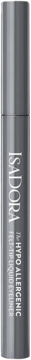 Srebrny, cylindryczny pisak IsaDora Hypo-Allergenic Liquid Eyeliner z pionowym napisem, widok z przodu.
