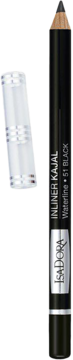 Isadora Inliner Kajal 51 Black, czarna kredka do oczu z ostrą końcówką i zdjętą przezroczystą nakrętką.