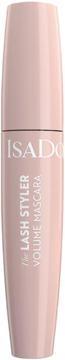 Różowa tuba tuszu IsaDora The Lash Styler Volume Mascara, widok z przodu, białe napisy.