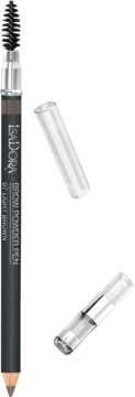 IsaDora Brow Powder Pen 07 Light Brown w brązowej obudowie, z pędzelkiem, widok pionowy, zdjęta zatyczka.