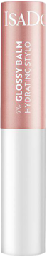 Nawilżający balsam do ust IsaDora Glossy Balm Hydrating Stylo w dwukolorowym (róż/biel) sztyfcie, widok z przodu.