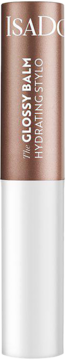 Nawilżający balsam do ust IsaDora Glossy Balm Hydrating Stylo, 40 Bare Beige. Opakowanie różowo-złote i białe, widok z przodu.