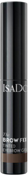 Frontalny widok IsaDora The Brow Fix Tinted Eyebrow Gel 53 Medium Brown, ciemna butelka z brązowym dnem.