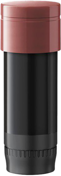 Wkład do pomadki IsaDora Perfect Moisture Lipstick Refill 12 Velvet Nude, czarny cylinder z brązową nasadką i prążkowaną podstawą.