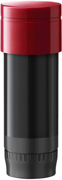 Wkład IsaDora Perfect Moisture Lipstick 210 Ultimate Red: pionowa, czarna tubka z błyszczącą czerwoną nakrętką.