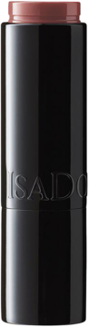 IsaDora Perfect Moisture Lipstick 12 Velvet Nude. Czarna tubka z napisem IsaDora, widoczna pomadka nude.