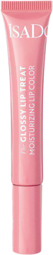 Różowy błyszczyk nawilżający IsaDora Glossy Lip Treat w tubce, pionowy widok z przodu.