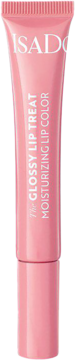 Różowy błyszczyk nawilżający IsaDora Glossy Lip Treat w tubce, pionowy widok z przodu.