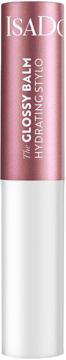 Balsam do ust IsaDora Glossy Balm Hydrating Stylo w różowo-białej tubce z metalicznym połyskiem i białym logo.