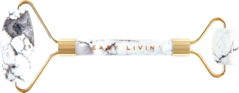 Howlitowy roller Easy Livin' do masażu i liftingu twarzy, z białymi wałkami i złotym uchwytem, poziomo.