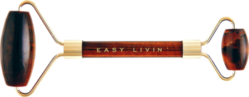Wałek do masażu i liftingu twarzy Easy Livin' z tygrysiego oka, z grawerowanym logo na rączce.
