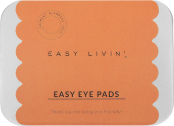 Prostokątne pomarańczowe pudełko Easy Livin' Easy Eye Pads, do przechowywania wielorazowych silikonowych płatków pod oczy.