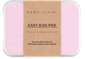 Easy Kiss Pad Easy Livin': różowa, wielorazowa silikonowa maska na usta w metalowym etui.