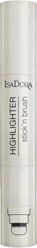 Jasny, perłowy rozświetlacz w sztyfcie IsaDora Stick'n Brush, odcień Bronze Shimmer, z wbudowanym pędzelkiem.