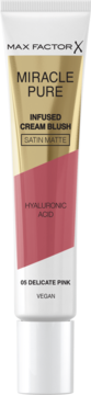 Max Factor Miracle Pure róż w kremie, 05 Delicate Pink, satin matte, tubka z kwasem hialuronowym, widok z przodu.