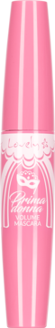 Różowa maskara Lovely Primadonna Volume Mascara, widok z przodu, z białym napisem i grafiką maski.