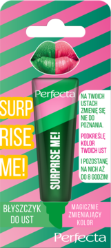 PERFECTA Surprise Me! ,błyszczyk do ust, magicznie zmieniający kolor, z zielonego na różowy,przód