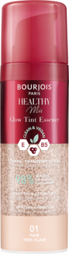 Bourjois Healthy Mix Glow Tint Essence, butelka w kolorach różowo-beżowym, odcień 01 Fair. Nawilżająca, wegańska esencja tonująca.