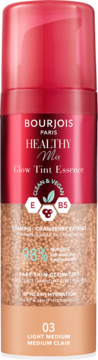 Bourjois Healthy Mix Glow Tint Essence 03 Light Medium. Wegańska, nawilżająca esencja z witaminami E+B5, widok z przodu.