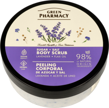 GREEN PHARMACY ,peeling do ciała, cukrowo-solny, Lawenda i Olejek Lniany,przód