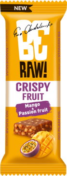 Żółty baton BeRAW! Ewa Chodakowska Crispy Fruit mango-marakuja, z magnezem i wit. B6, bez cukru.