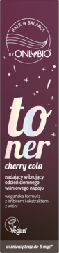 Toner OnlyBio Hair in Balance Cherry Cola do brązowych włosów, ciemnobrązowe opakowanie, widok z przodu.