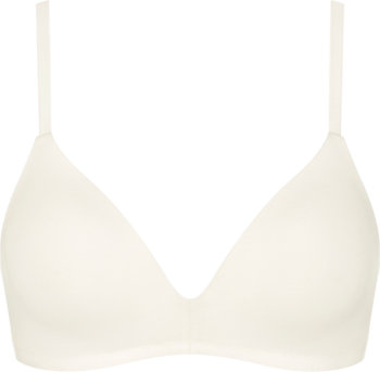 Jasnokremowa braletka Sloggi Go Casual z usztywnianymi miseczkami i cienkimi ramiączkami, widok z przodu.