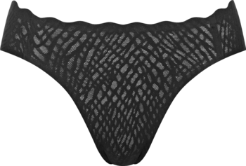 Czarne majtki Sloggi Zero Feel Bliss High Leg, koronkowe, bezszwowe, z falowanymi brzegami, widok z przodu.