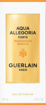 Golden, rectangular Guerlain Aqua Allegoria Mandarine Basilic Eau de Parfum 125ml box, front view with bee logo.